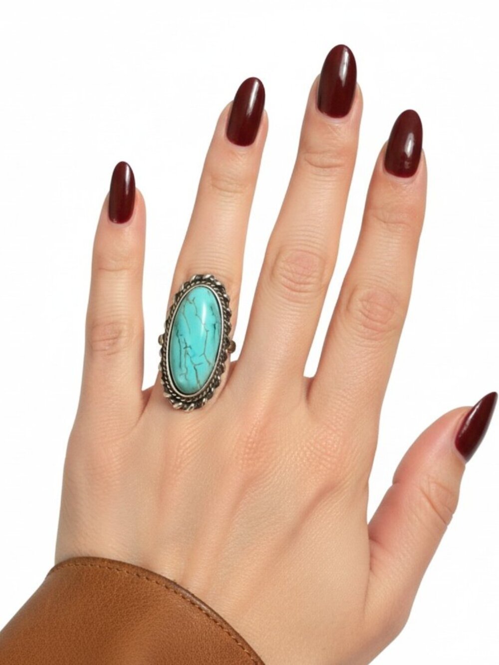Silver Braided Oval Turquoise Statement Ring